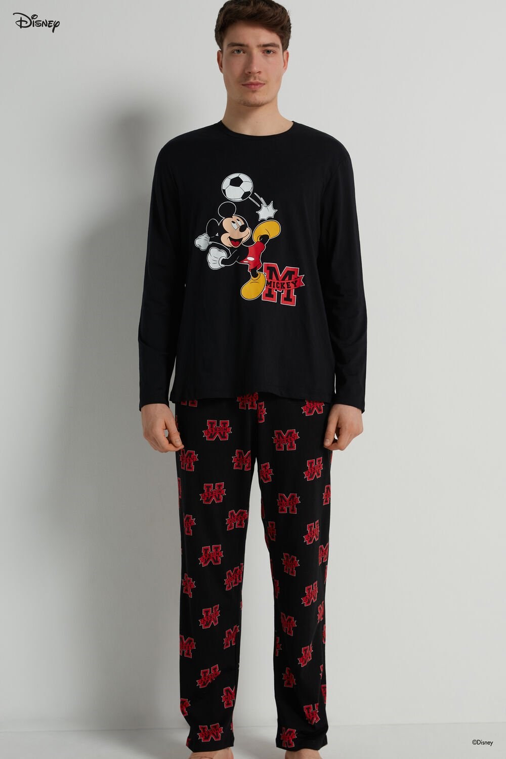 Tezenis Full Length Men’s Mickey Mouse Disney Boss Print Bawełniane Pajamas Czarne Czarne | 0123-VJATN