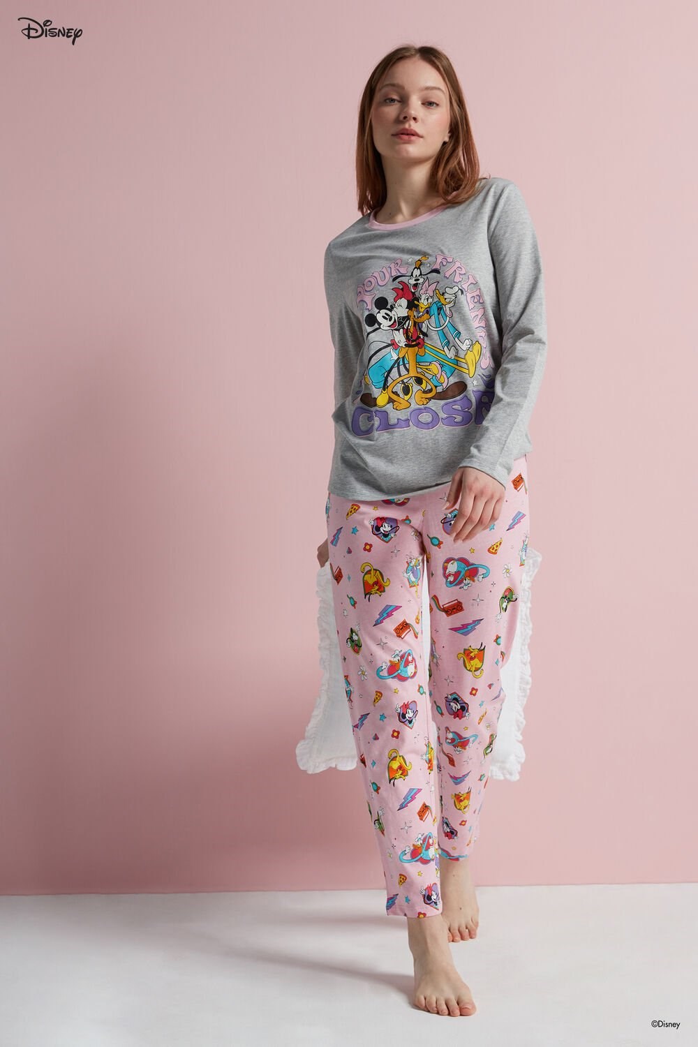 Tezenis Full Length Mickey Mouse Disney Pop Bawełniane Pajamas Szare Głęboka | 7986-NCMUD