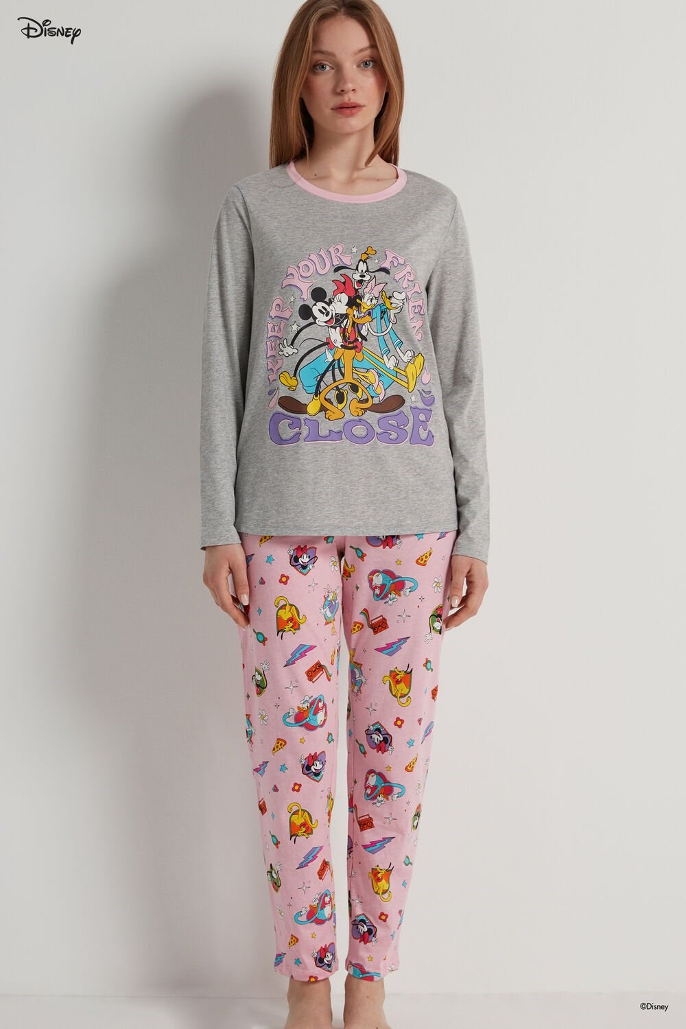 Tezenis Full Length Mickey Mouse Disney Pop Bawełniane Pajamas Szare Głęboka | 7986-NCMUD