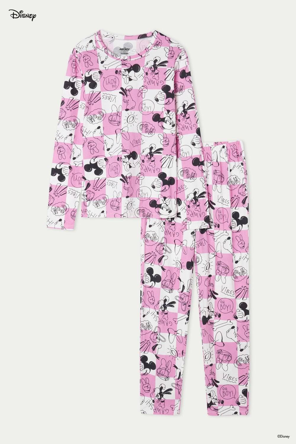 Tezenis Full Length Mickey Mouse Disney Checkered Bawełniane Pajamas Różowe Różowe | 9476-RSECJ