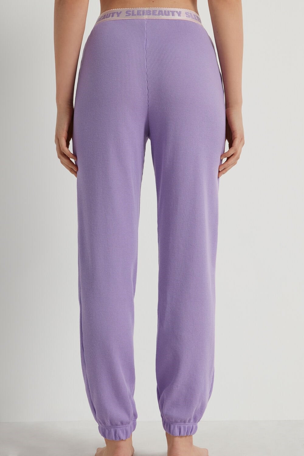 Tezenis Full Length Smocked Pants with Text Waistband Violet Soft Lilac 392v | 0947-FWCGR