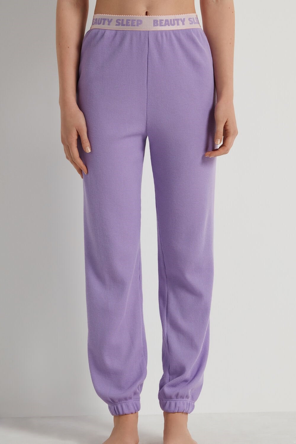 Tezenis Full Length Smocked Pants with Text Waistband Violet Soft Lilac 392v | 0947-FWCGR