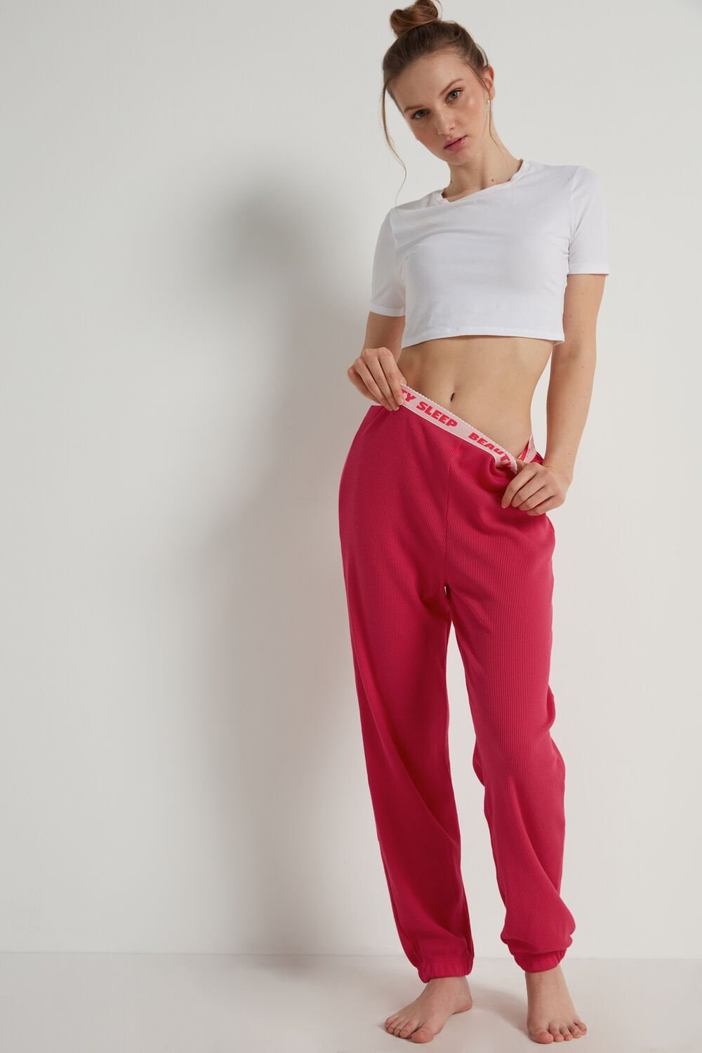 Tezenis Full Length Smocked Pants with Text Waistband Czerwone Czerwone | 8913-AYCEU