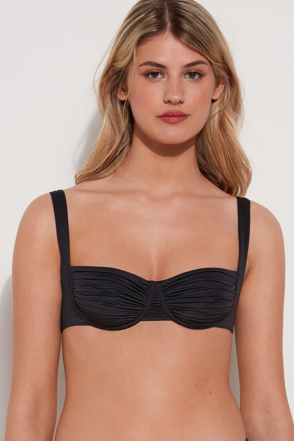 Tezenis Gathered Recycled Microfiber Balconette Bikini Top Czarne Czarne | 5147-ODUJP