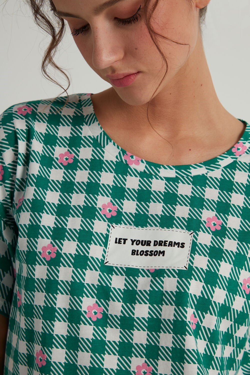 Tezenis Gingham Krótkie Bawełniane Pajamas Zielone | 1290-TBLDZ