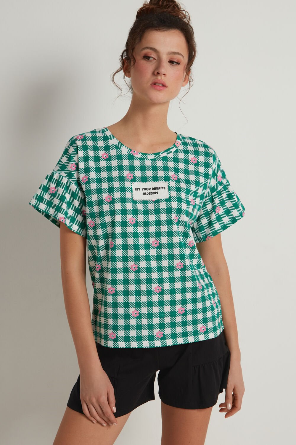 Tezenis Gingham Krótkie Bawełniane Pajamas Zielone | 1290-TBLDZ