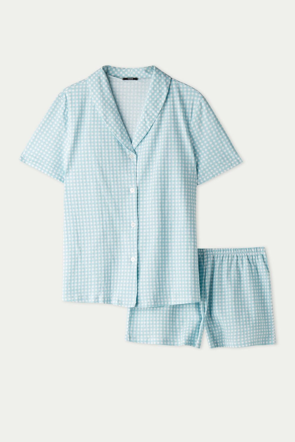 Tezenis Gingham Print Button Front Bawełniane Krótkie Pajamas Niebieskie Niebieskie | 0179-LCYUM