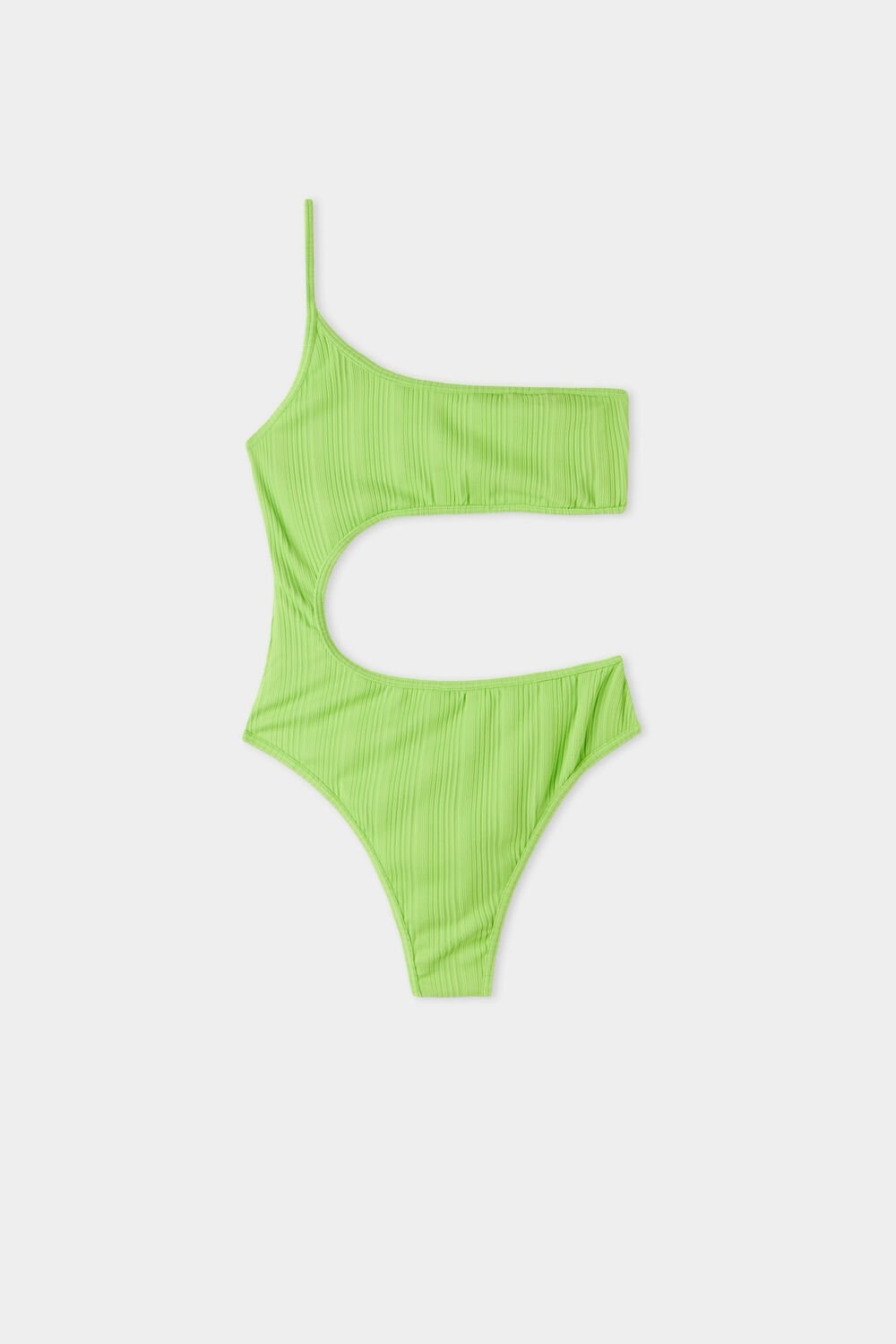 Tezenis Green Żebrowany Recycled Microfiber One-Shoulder One-Piece Swimsuit Zielone Zielone | 3620-XYDWP