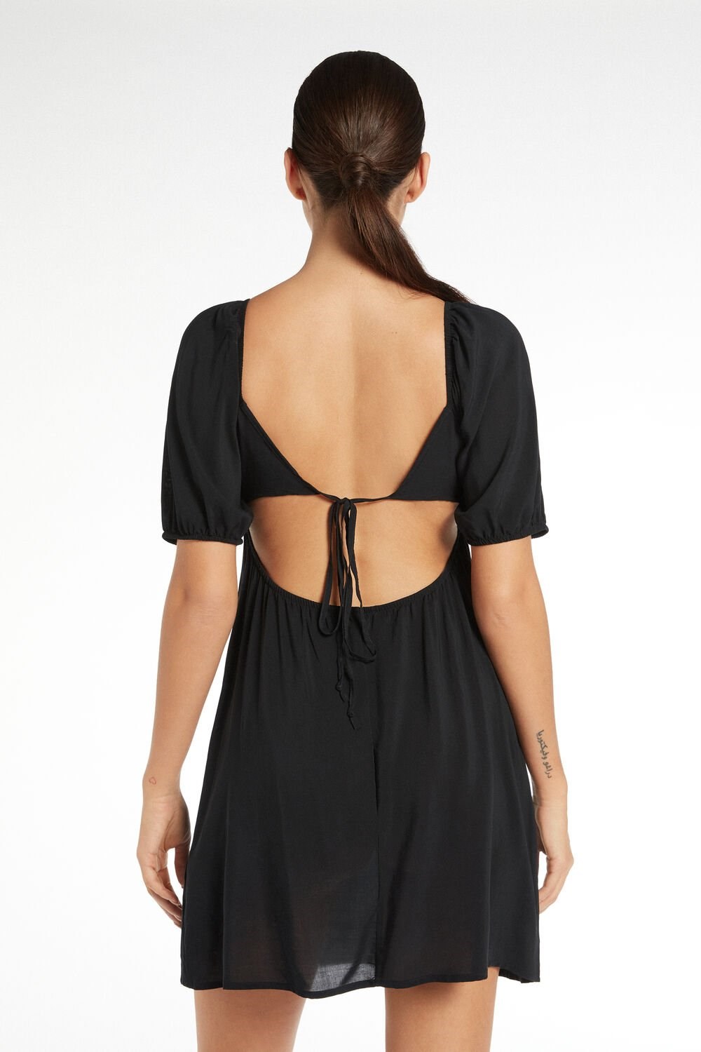 Tezenis Half-Sleeve Mini Sukienki with Crisscross Back Czarne Czarne | 2608-WFTHX