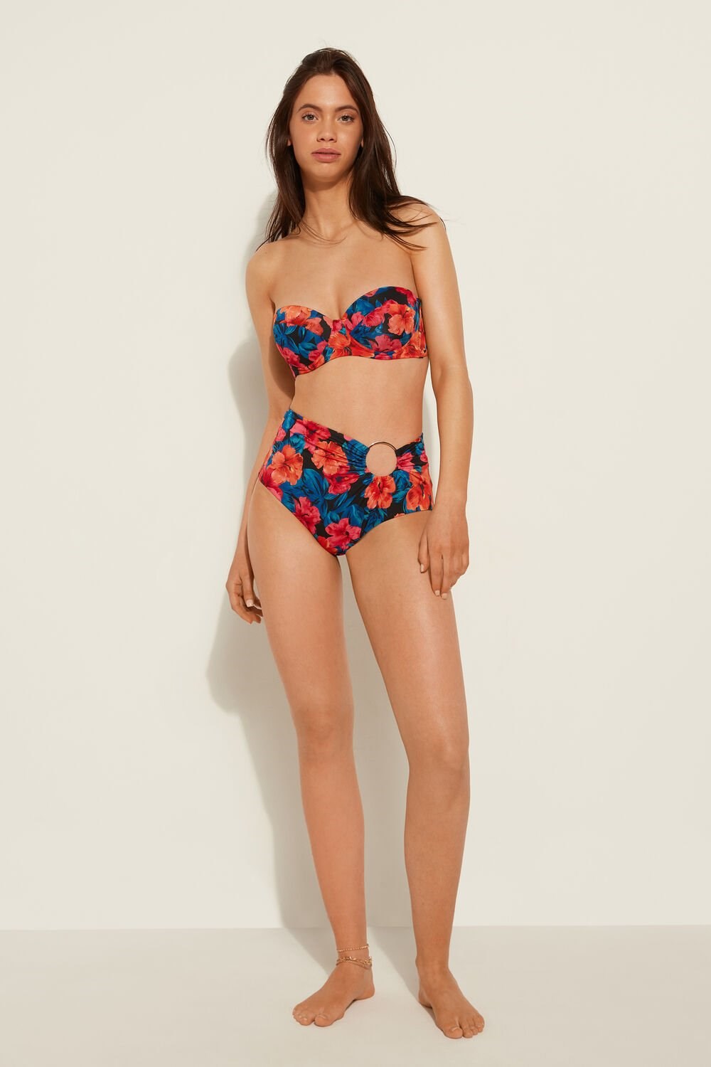 Tezenis Hawaiian Sunset High Rise Bikini Bottoms Niebieskie Kwiaty | 6470-ANFTS