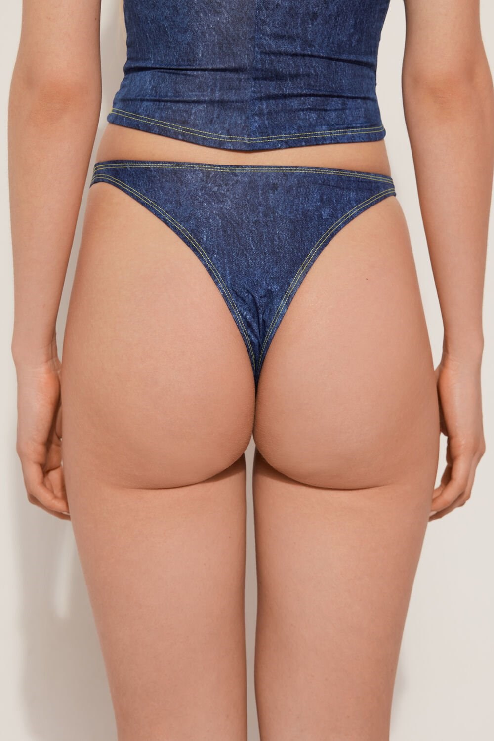 Tezenis High-Cut Denim Brazilian Bikini Bottoms Niebieskie | 3601-HAWLY