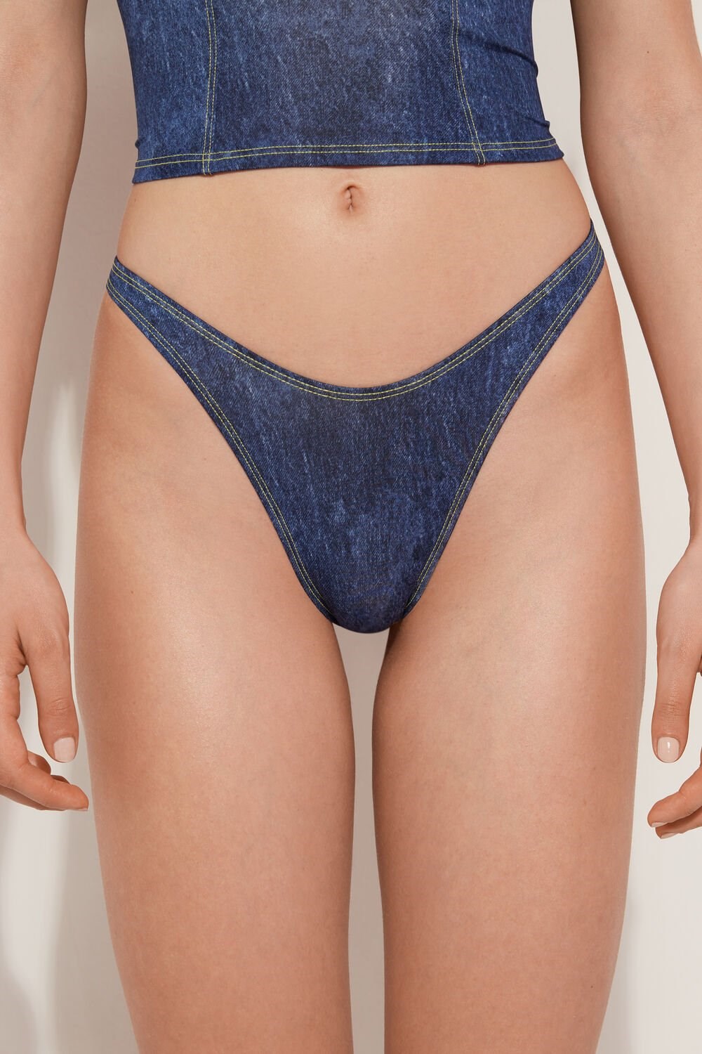 Tezenis High-Cut Denim Brazilian Bikini Bottoms Niebieskie | 3601-HAWLY