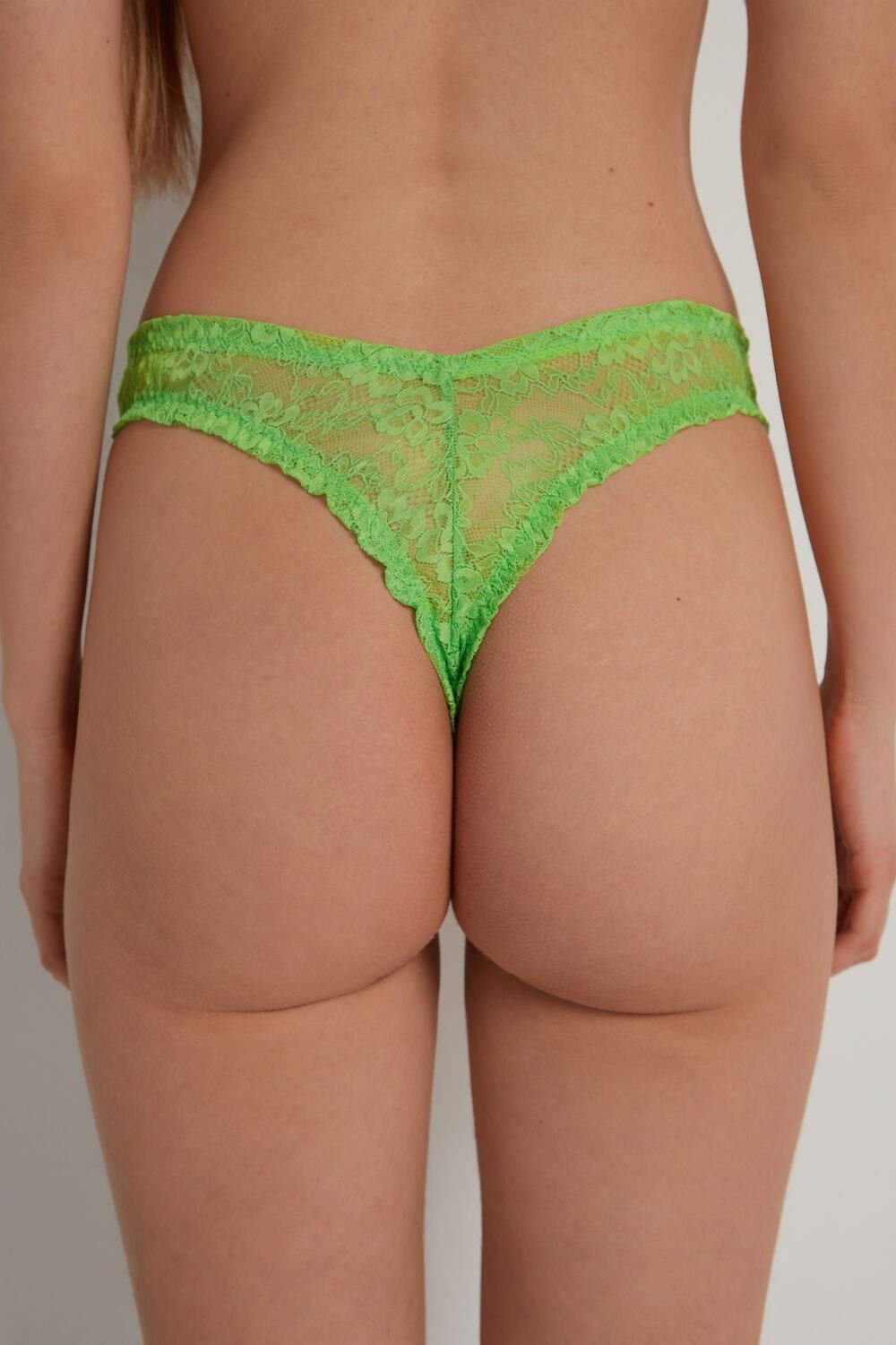 Tezenis High-Cut Gathered Koronkowe Brazilian Panties Zielone Zielone | 4750-ATEGW