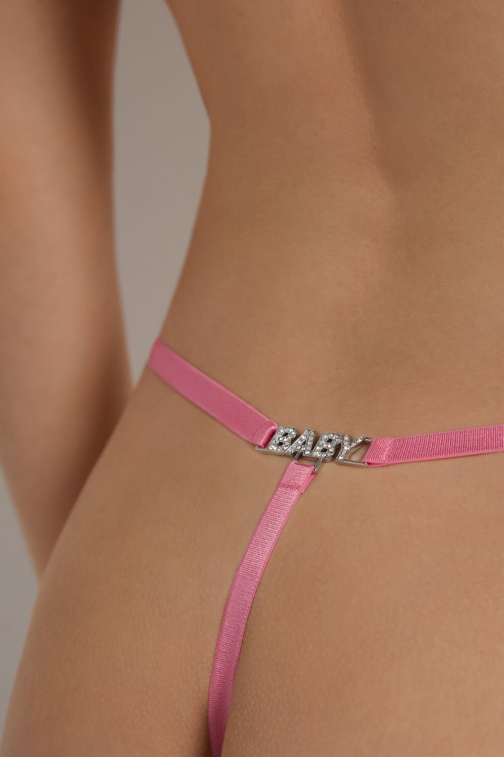 Tezenis High-Cut Koronkowe String Stringi with Rhinestone Lettering Różowe Różowe | 3954-DSVPL