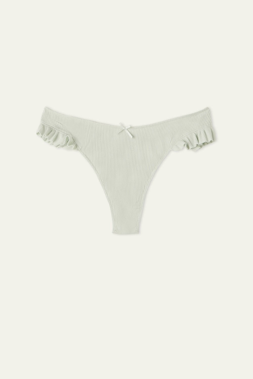 Tezenis High-Cut Żebrowany Bawełniane Brazilian Panties with Ruffles Białe Zielone | 5192-TPVJN