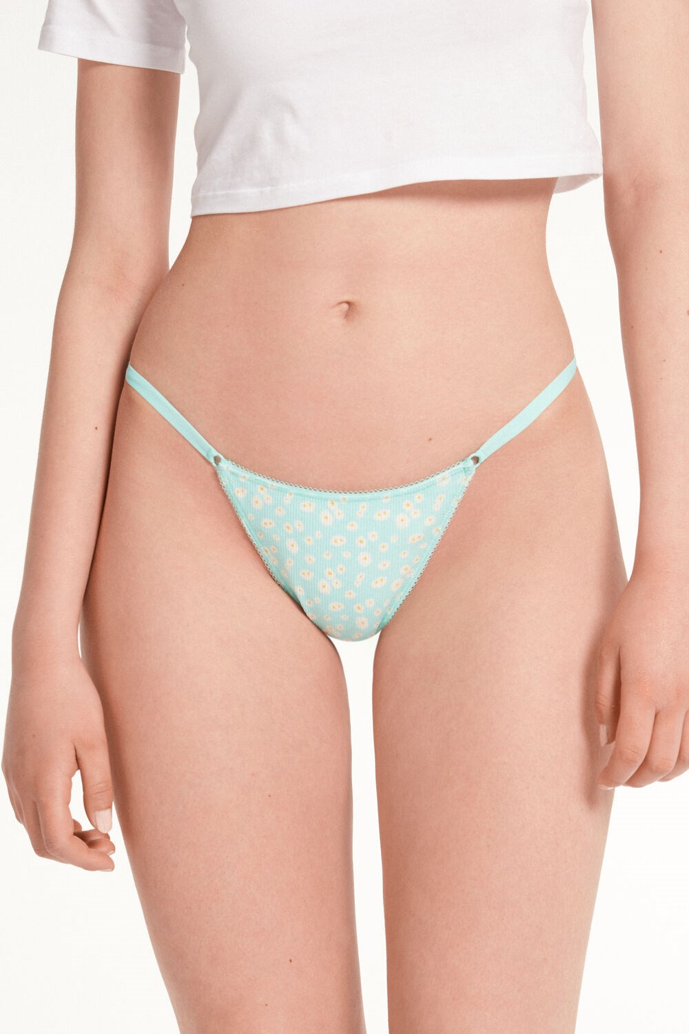 Tezenis High-Waisted Printed Bawełniane Brazilian String Panties Głęboka Niebieskie | 0925-UGVMK