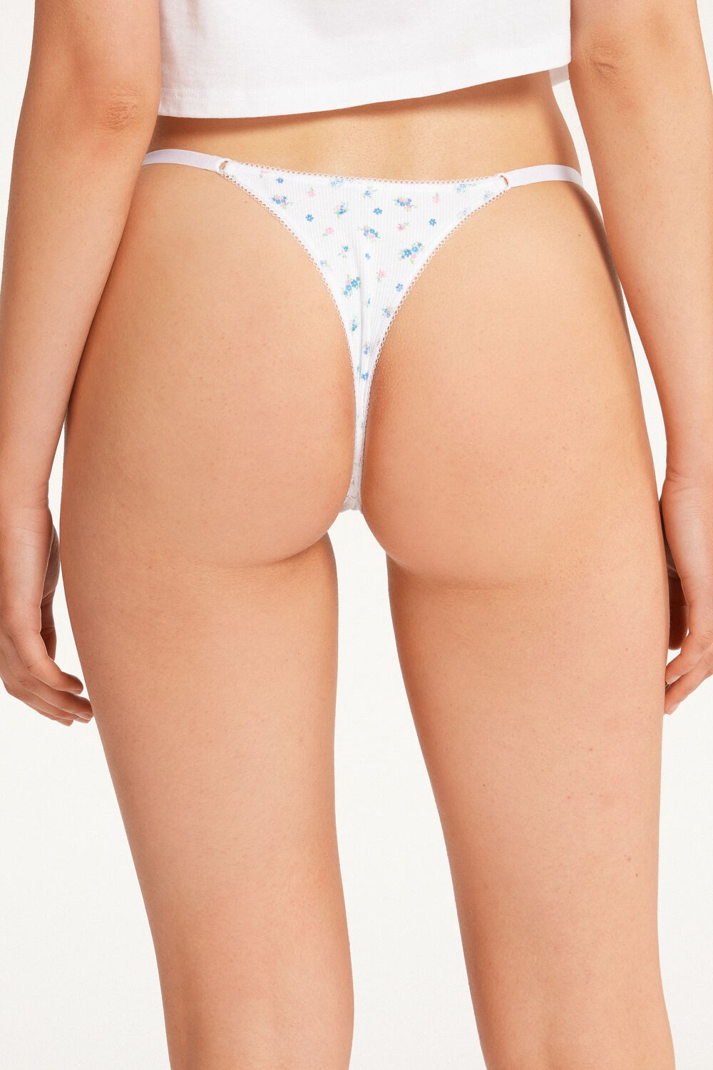 Tezenis High-Waisted Printed Bawełniane Brazilian String Panties Białe | 7136-EKUNI