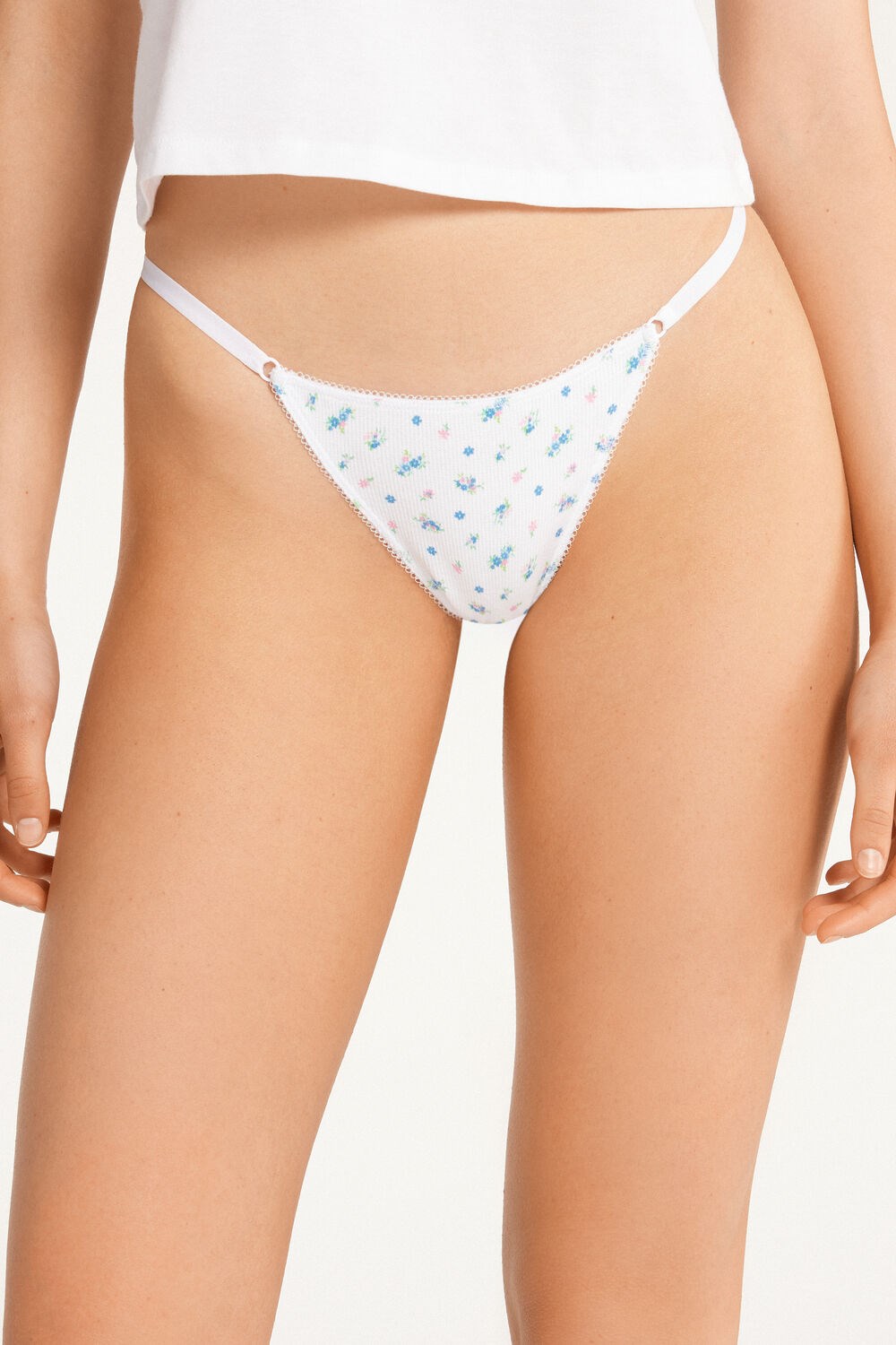 Tezenis High-Waisted Printed Bawełniane Brazilian String Panties Białe | 7136-EKUNI