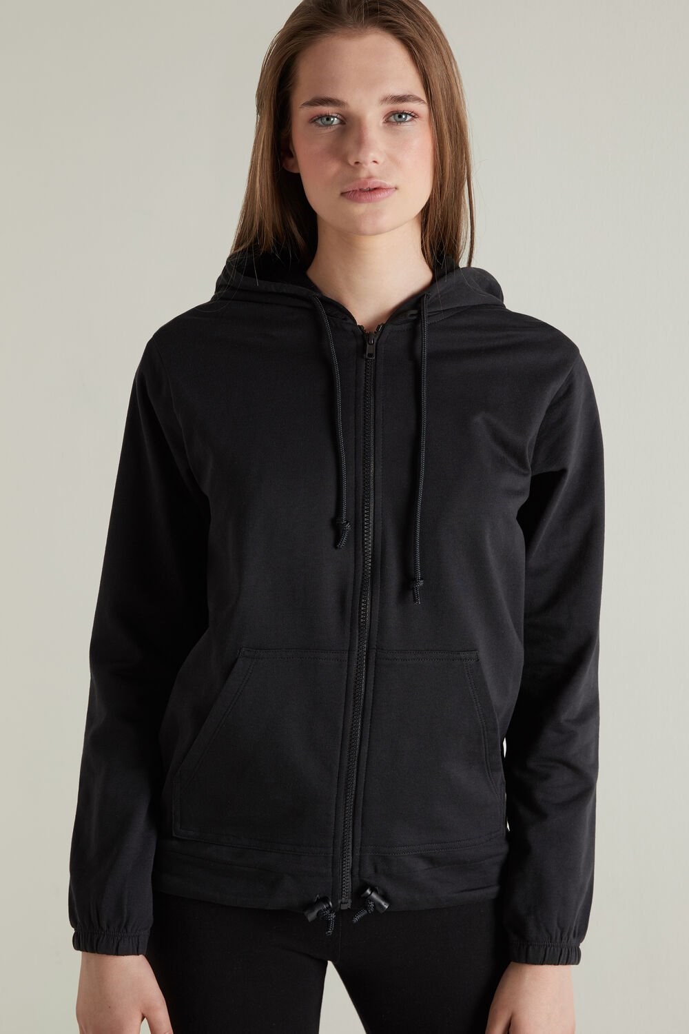 Tezenis Hoodie Sweatshirt with Zamkiem and Drawstring Czarne Czarne | 1590-DHATS