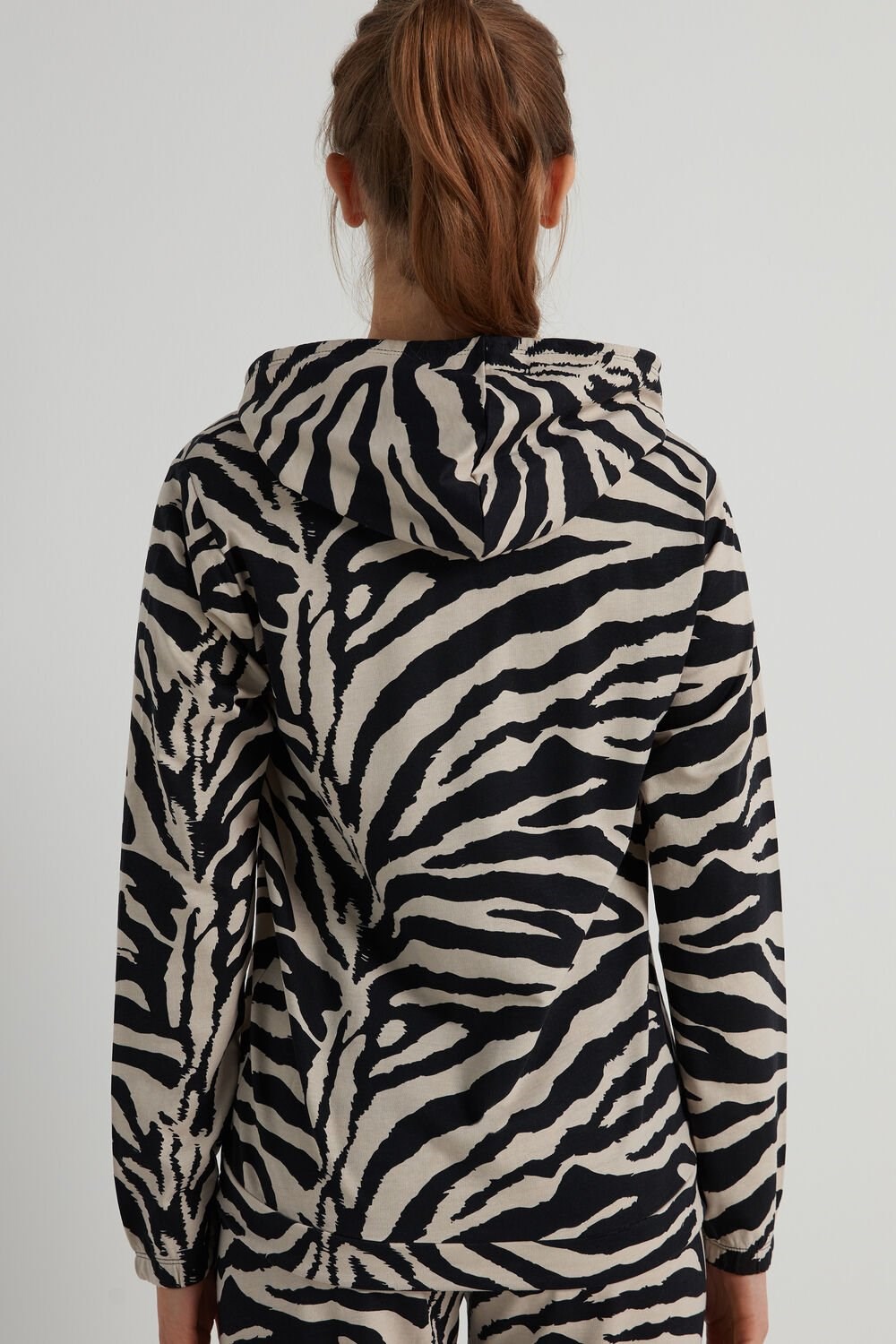 Tezenis Hoodie Sweatshirt with Zamkiem and Drawstring Animal Milk White/Black Zebra Print 306v | 2540-LKCEH