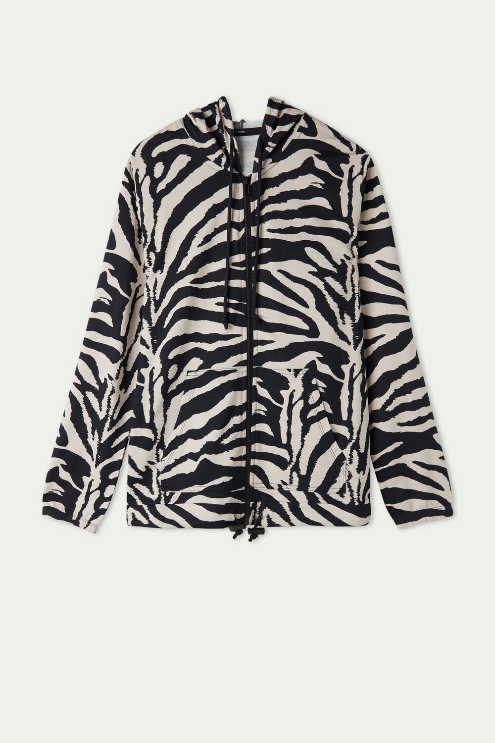 Tezenis Hoodie Sweatshirt with Zamkiem and Drawstring Animal Milk White/Black Zebra Print 306v | 2540-LKCEH