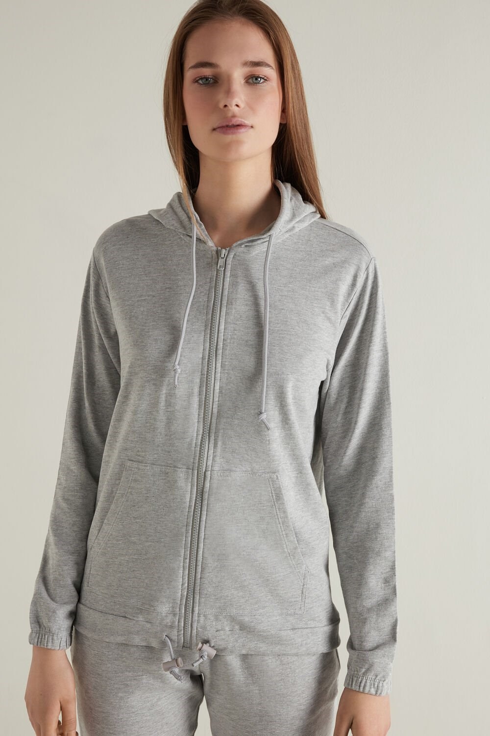 Tezenis Hoodie Sweatshirt with Zamkiem and Drawstring Szare Głęboka | 4012-MZCUT