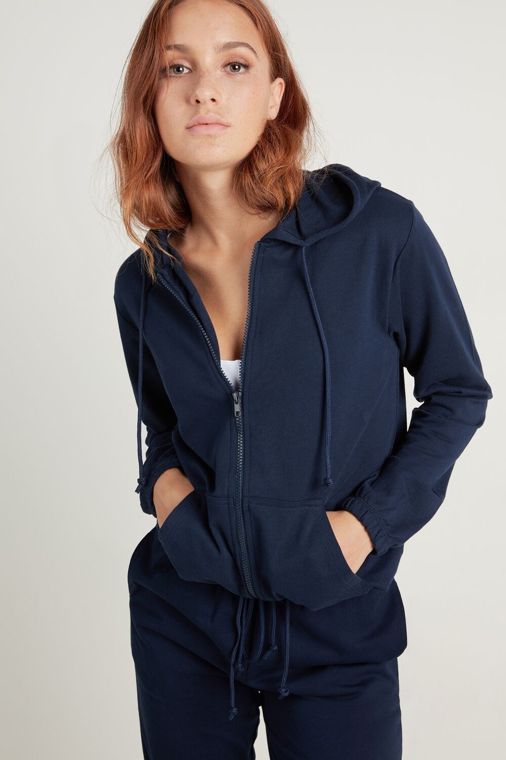 Tezenis Hoodie Sweatshirt with Zamkiem and Drawstring Niebieskie Niebieskie | 9267-IHWQE