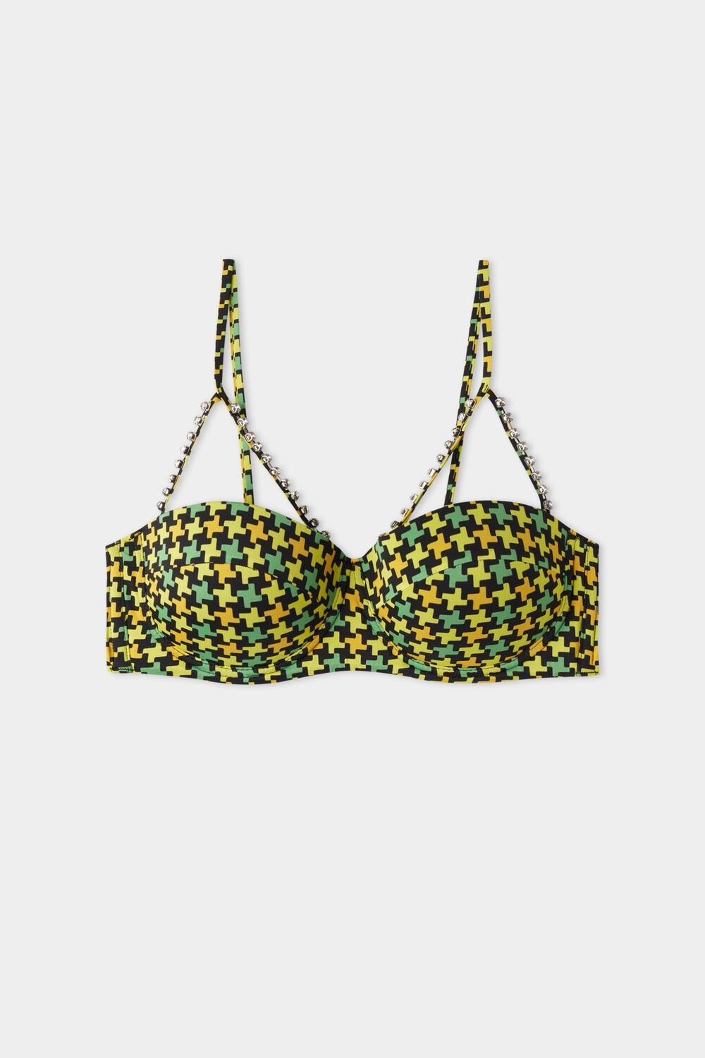 Tezenis Houndstooth Watowany Bandeau Bikini Top Czarne | 4527-QPEXM