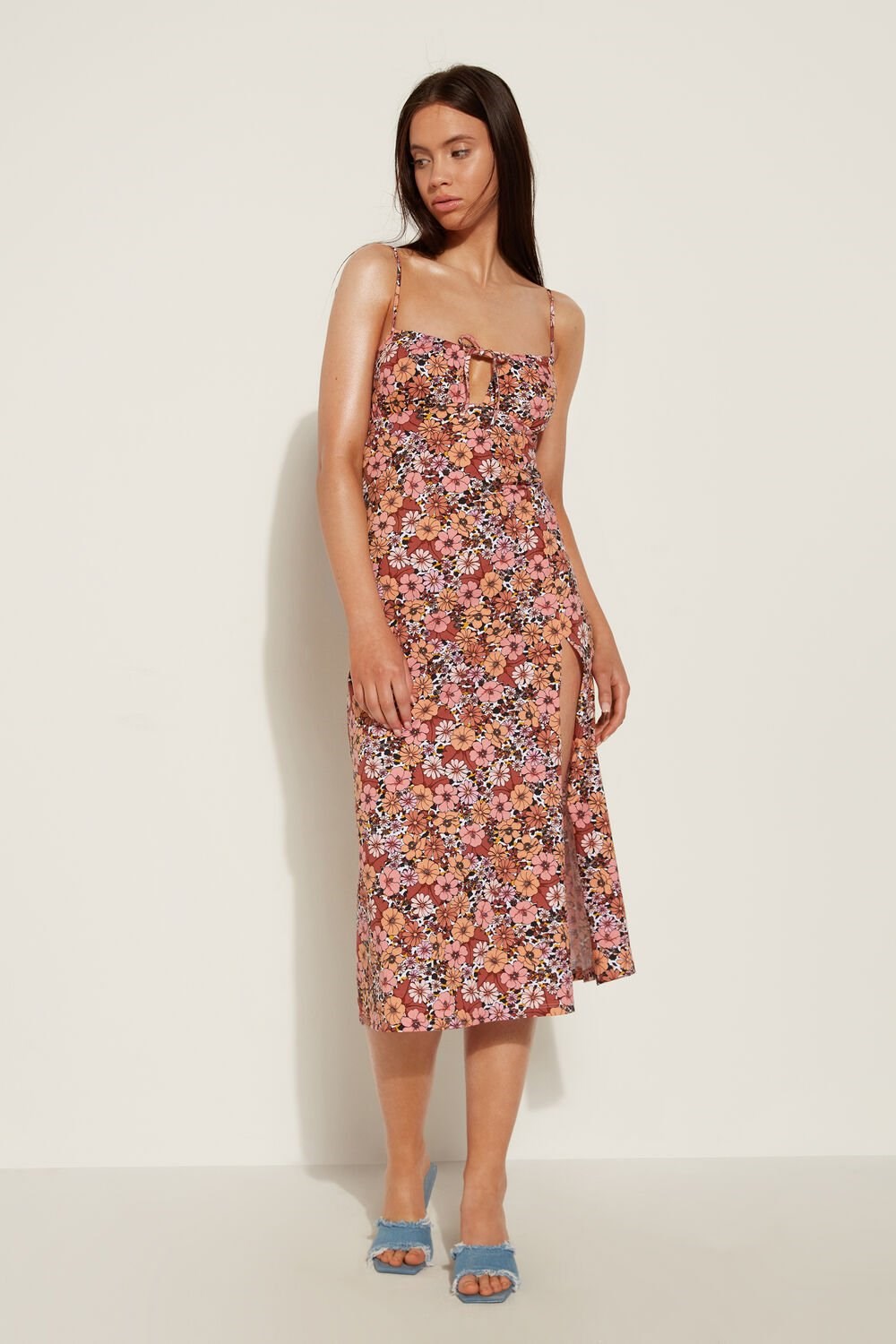 Tezenis Jersey Midi Sukienki with Slit Floral Floral Animal Print 581v | 4953-YETNQ