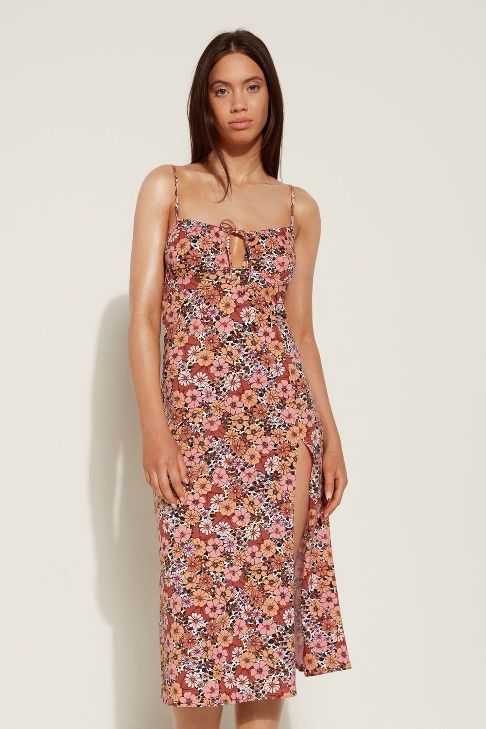 Tezenis Jersey Midi Sukienki with Slit Floral Floral Animal Print 581v | 4953-YETNQ