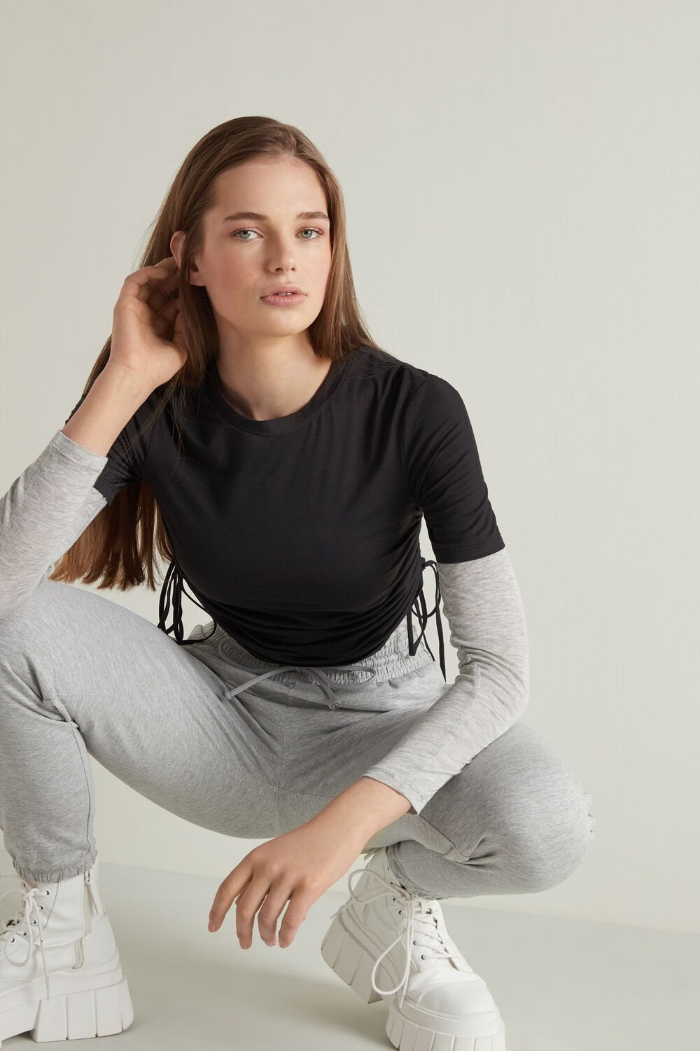 Tezenis Joggers with Welt Pocket and Drawstring Szare Głęboka | 2103-HZEWO