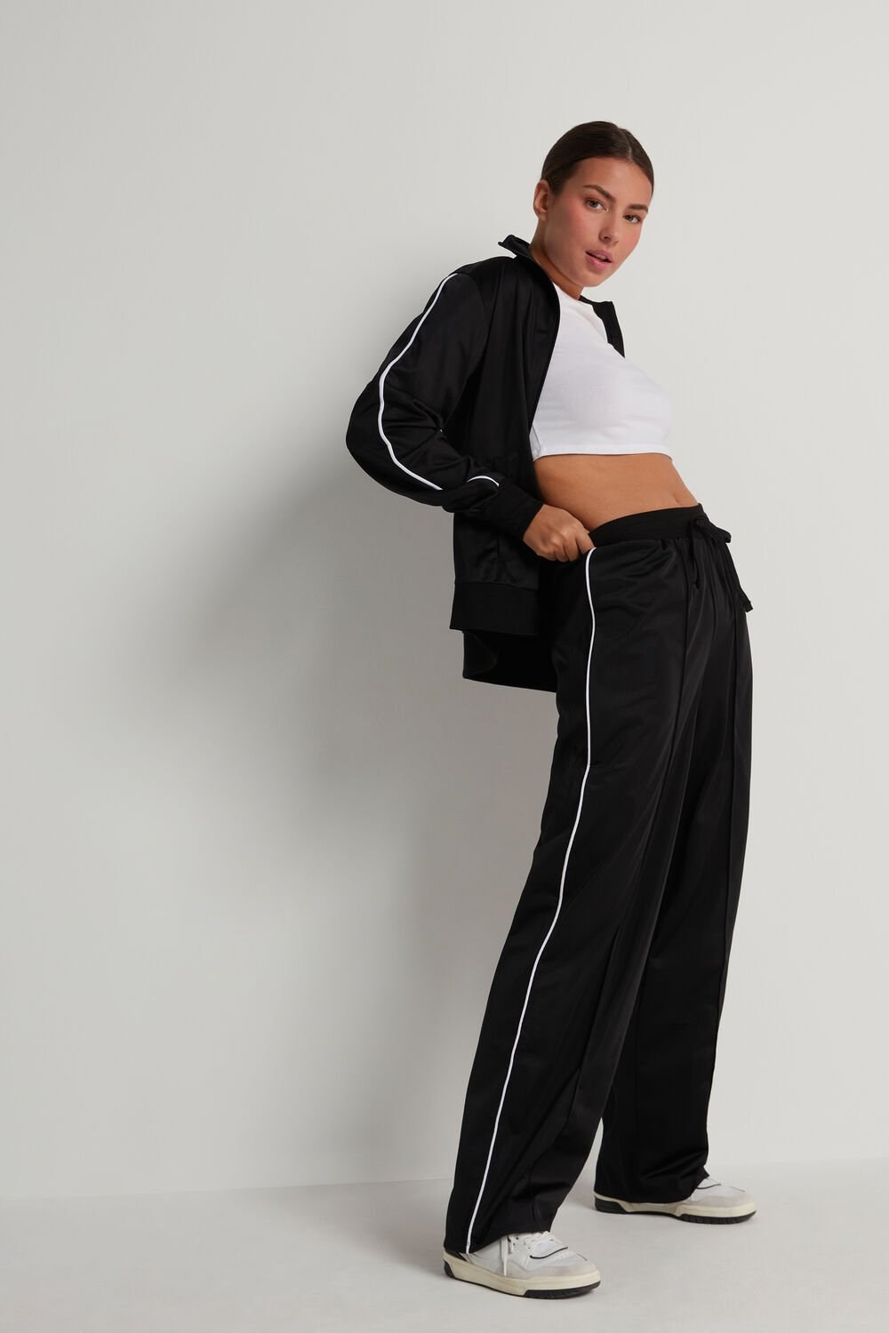 Tezenis Knit Sweatpants with Piping Czarne Czarne | 5640-OGLDJ