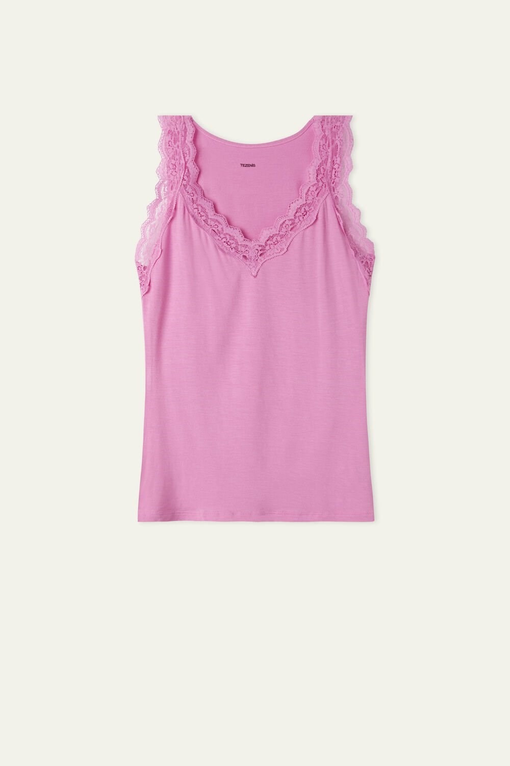 Tezenis Koronkowe Szerokie Paskiem V-Neck Viscose Camisole Różowe Różowe | 2603-FVWZU