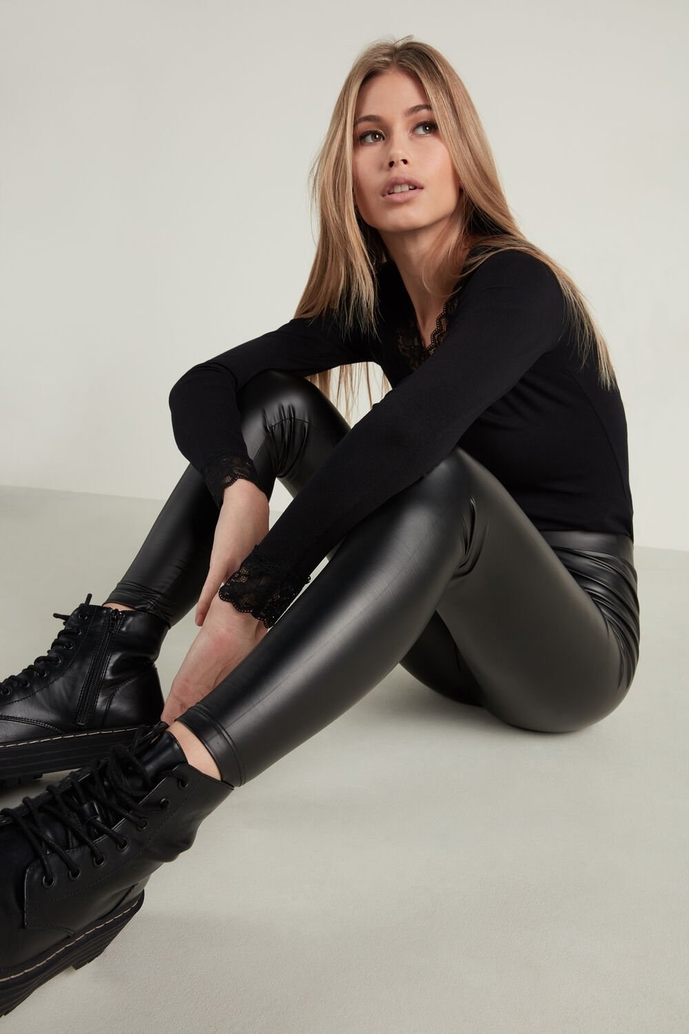 Tezenis Leatherette Leggings Czarne Czarne | 9064-OMTGE