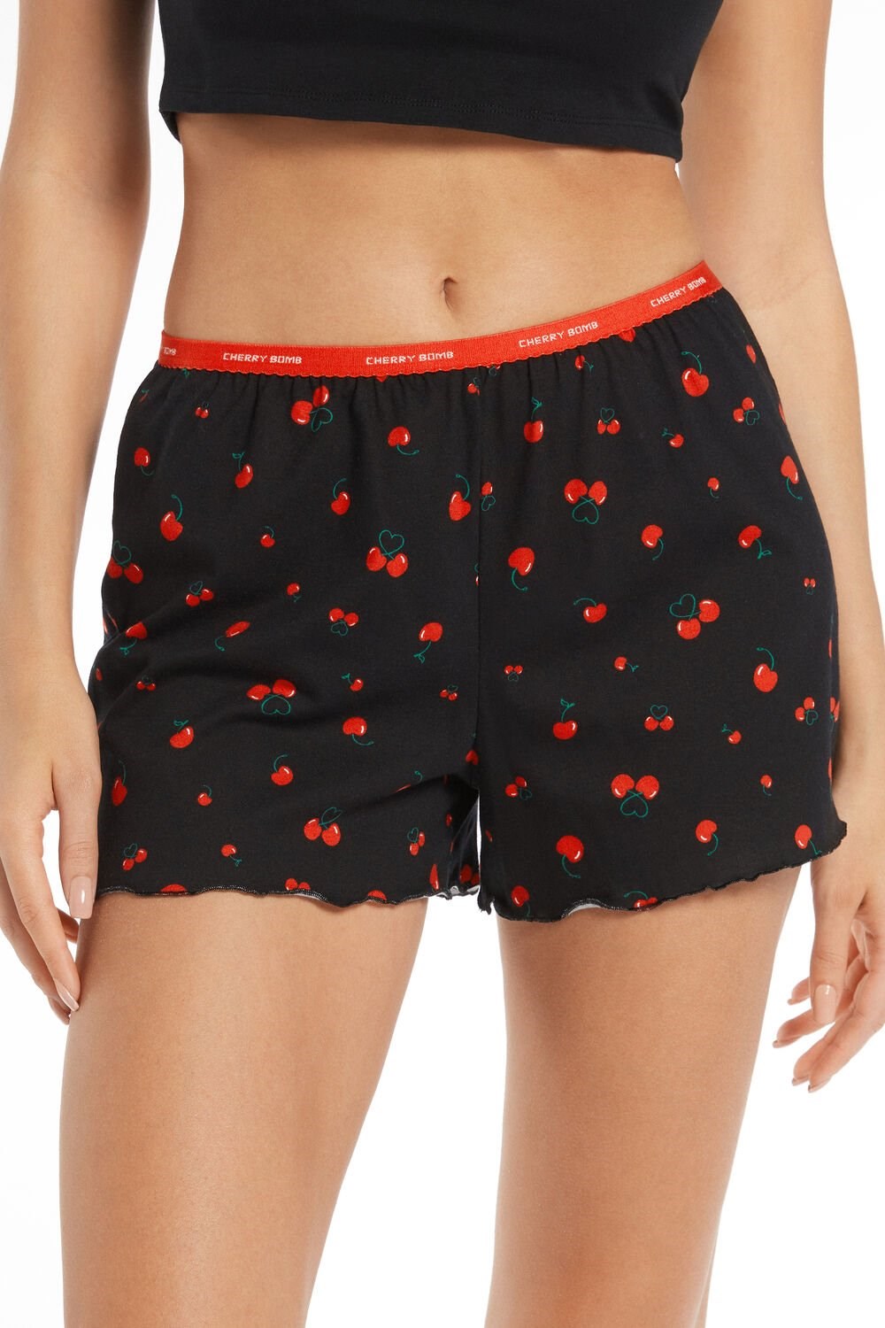 Tezenis Lettuce Leaf Printed Bawełniane Shorts Czarne Czarne | 8796-ZCUVO