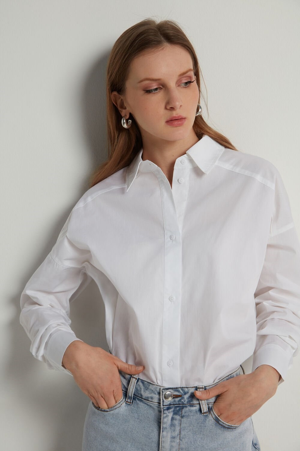 Tezenis Long Bawełniane Cloth Shirt Białe Białe | 9786-CMBKP