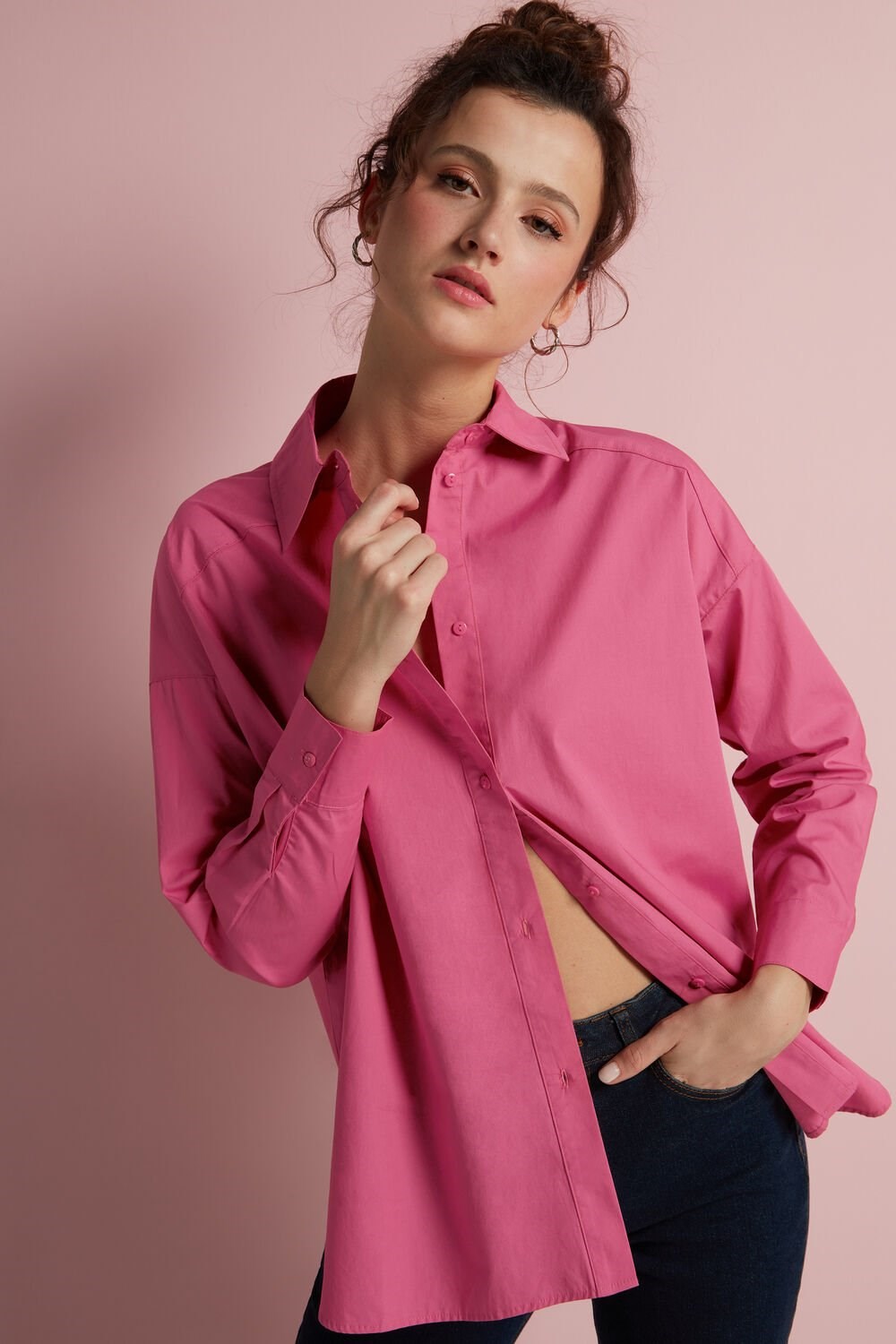 Tezenis Long Bawełniane Cloth Shirt Różowe Głęboka Fuksja | 7206-QNHXM