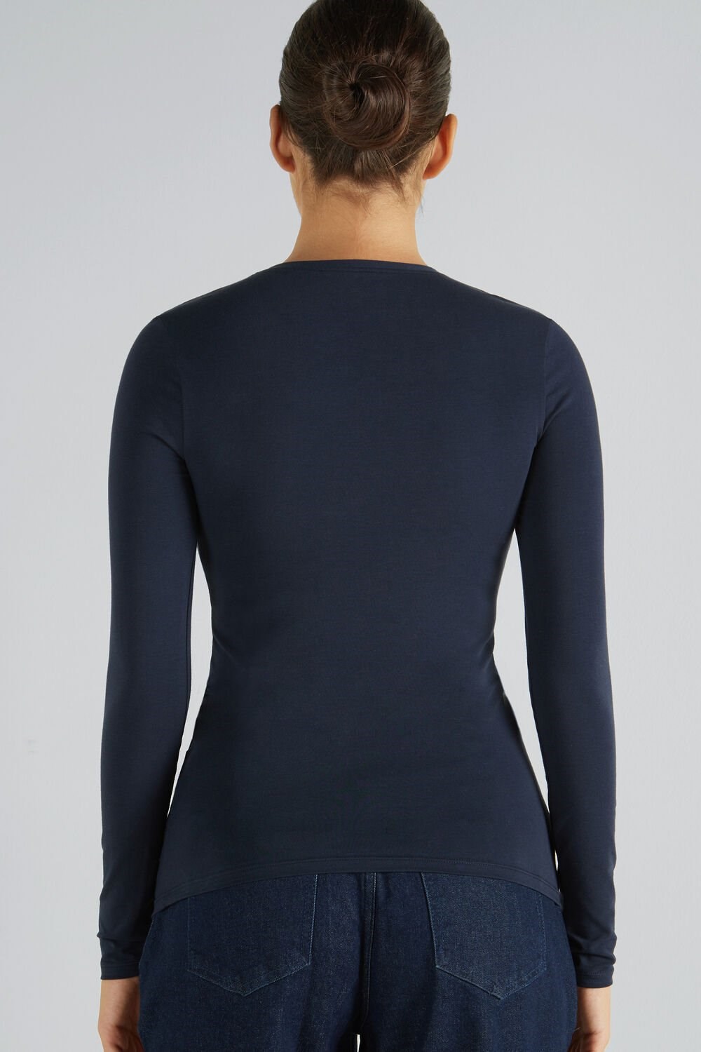 Tezenis Long-Sleeve Crew-Neck Stretch-Bawełniane Top Niebieskie Niebieskie | 3179-KPRBV