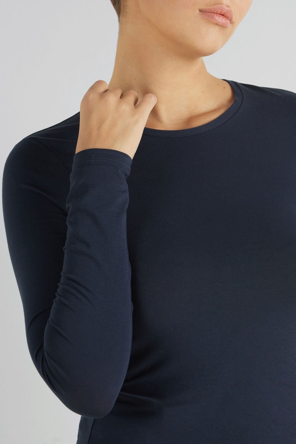 Tezenis Long-Sleeve Crew-Neck Stretch-Bawełniane Top Niebieskie Niebieskie | 3179-KPRBV