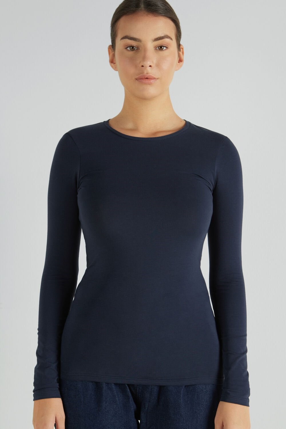 Tezenis Long-Sleeve Crew-Neck Stretch-Bawełniane Top Niebieskie Niebieskie | 3179-KPRBV