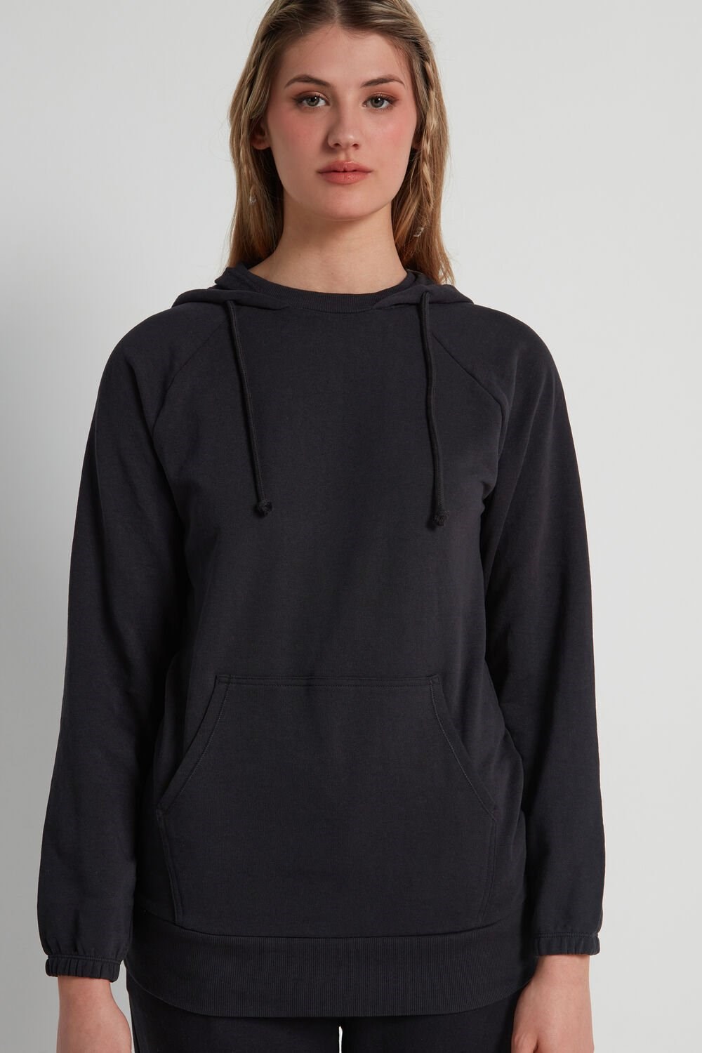 Tezenis Long-Sleeve Hoodie with Large Pocket Czarne Czarne | 3267-KUMLX