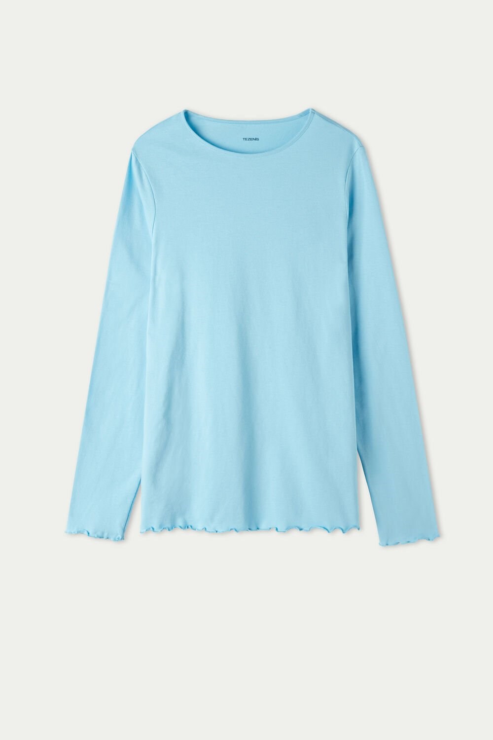 Tezenis Long Sleeve Lettuce Leaf Stitch Bawełniane Top Niebieskie Niebieskie | 7384-OFRDJ