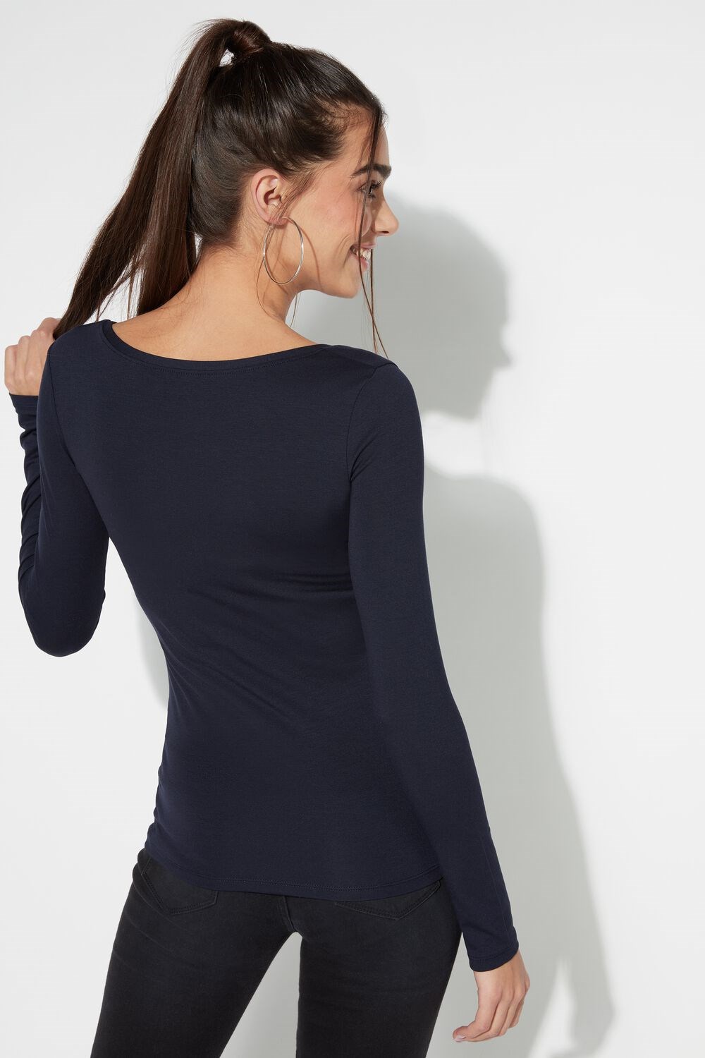 Tezenis Long-Sleeve Scoop-Neck Viscose Top Niebieskie Niebieskie | 6592-OLPRN