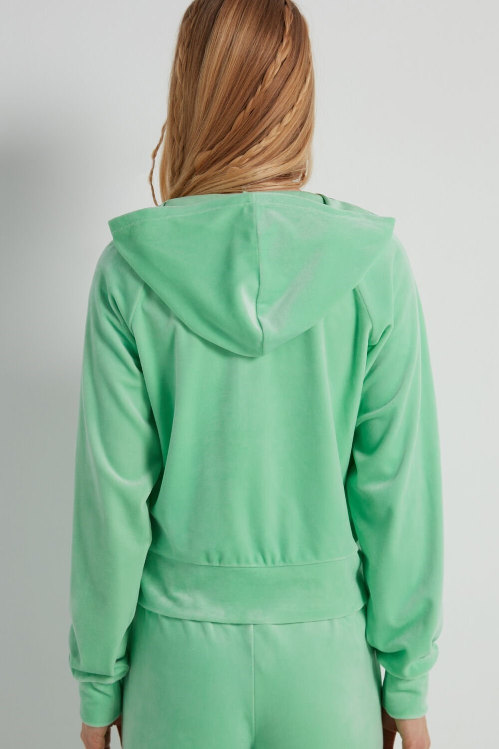 Tezenis Long Sleeve Zip Hoodie in Chenille Zielone Zielone | 3847-LBZTP