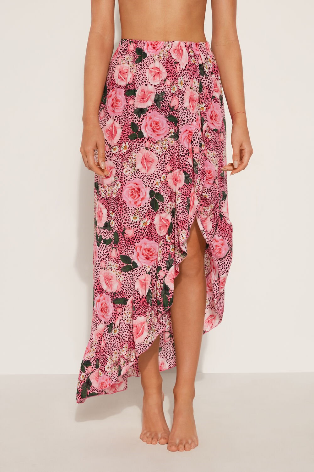 Tezenis Long Viscose Fabric Skirt with Ruffle and Slit Różowe Różowe | 5824-DHCOB