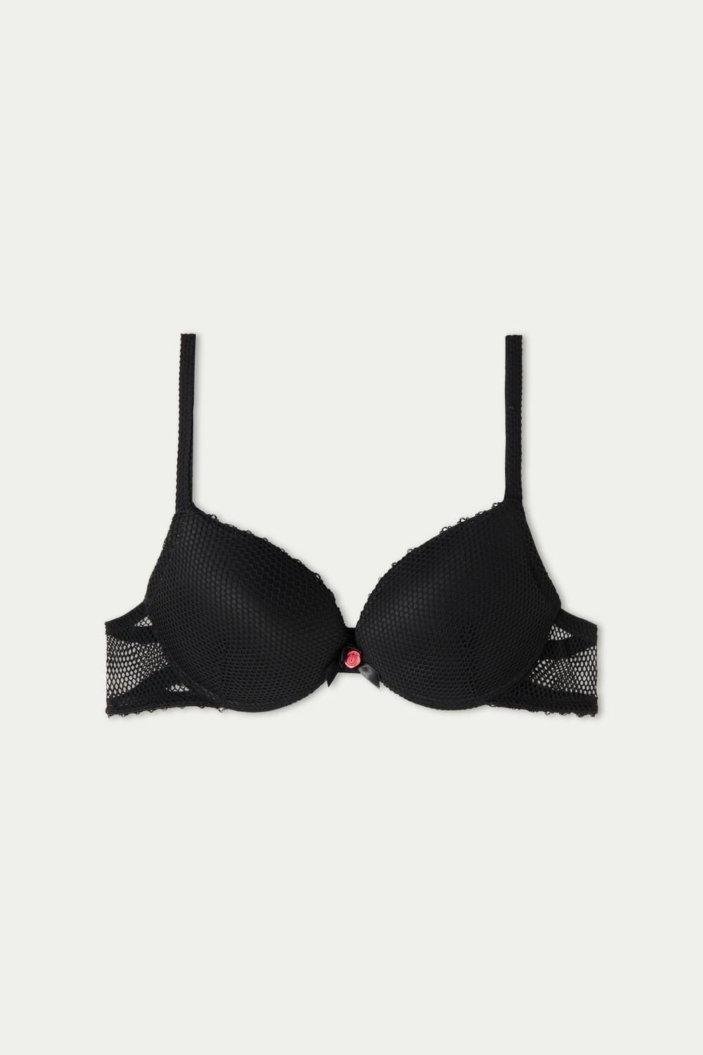 Tezenis Los Angeles Black Net Super Push-Up Bra Czarne Czarne | 1356-PLUTW