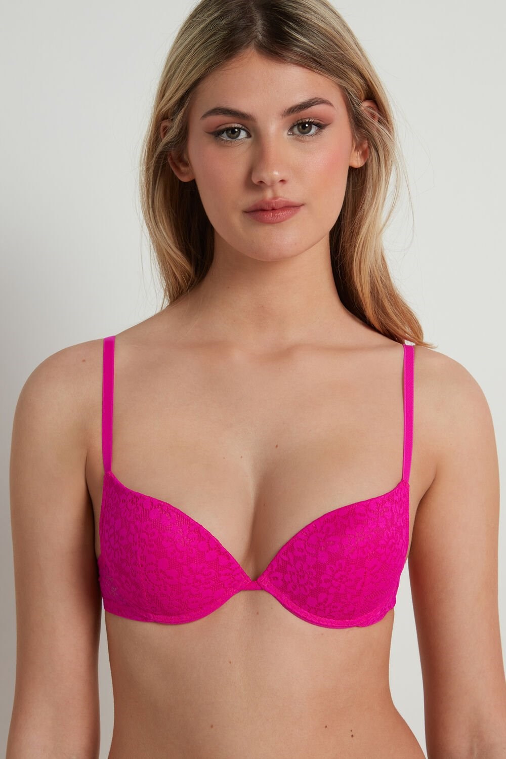 Tezenis Los Angeles Recycled Koronkowe Super Push-Up Bra Różowe Fuksja | 2567-RAUBE