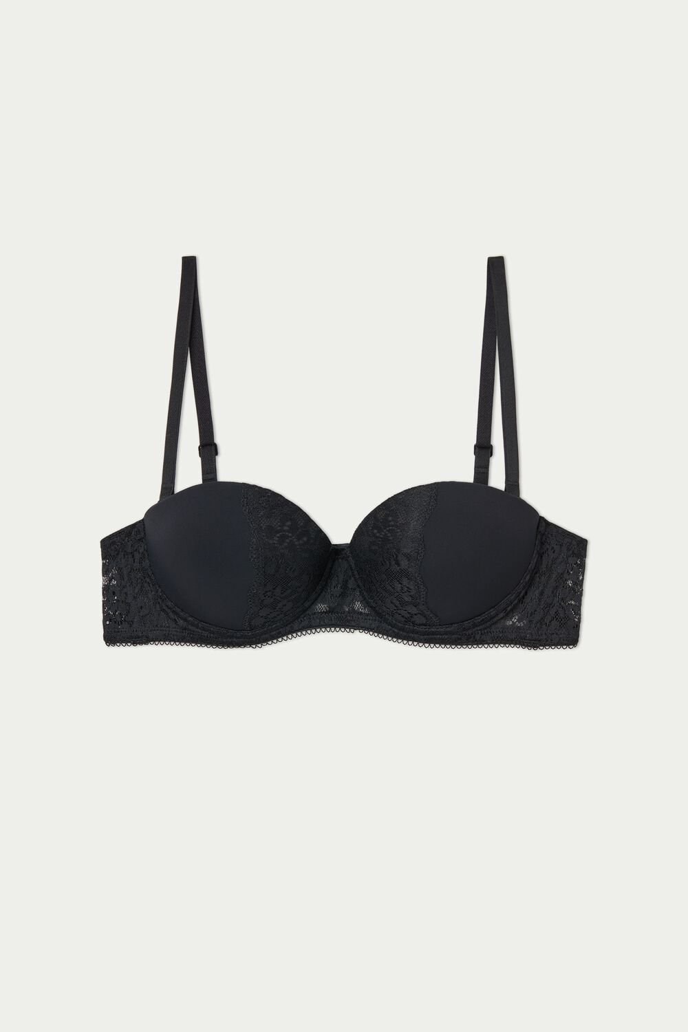 Tezenis Madrid Ultra Watowany Microfiber and Recycled Koronkowe Bandeau Bra Czarne Czarne | 6547-CLDIF