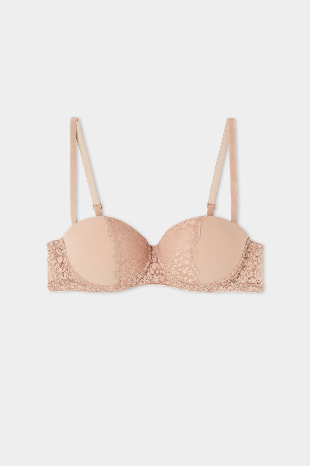 Tezenis Madrid Ultra Watowany Microfiber and Recycled Koronkowe Bandeau Bra Nude Natural Blush 1905 | 9803-IFSCM