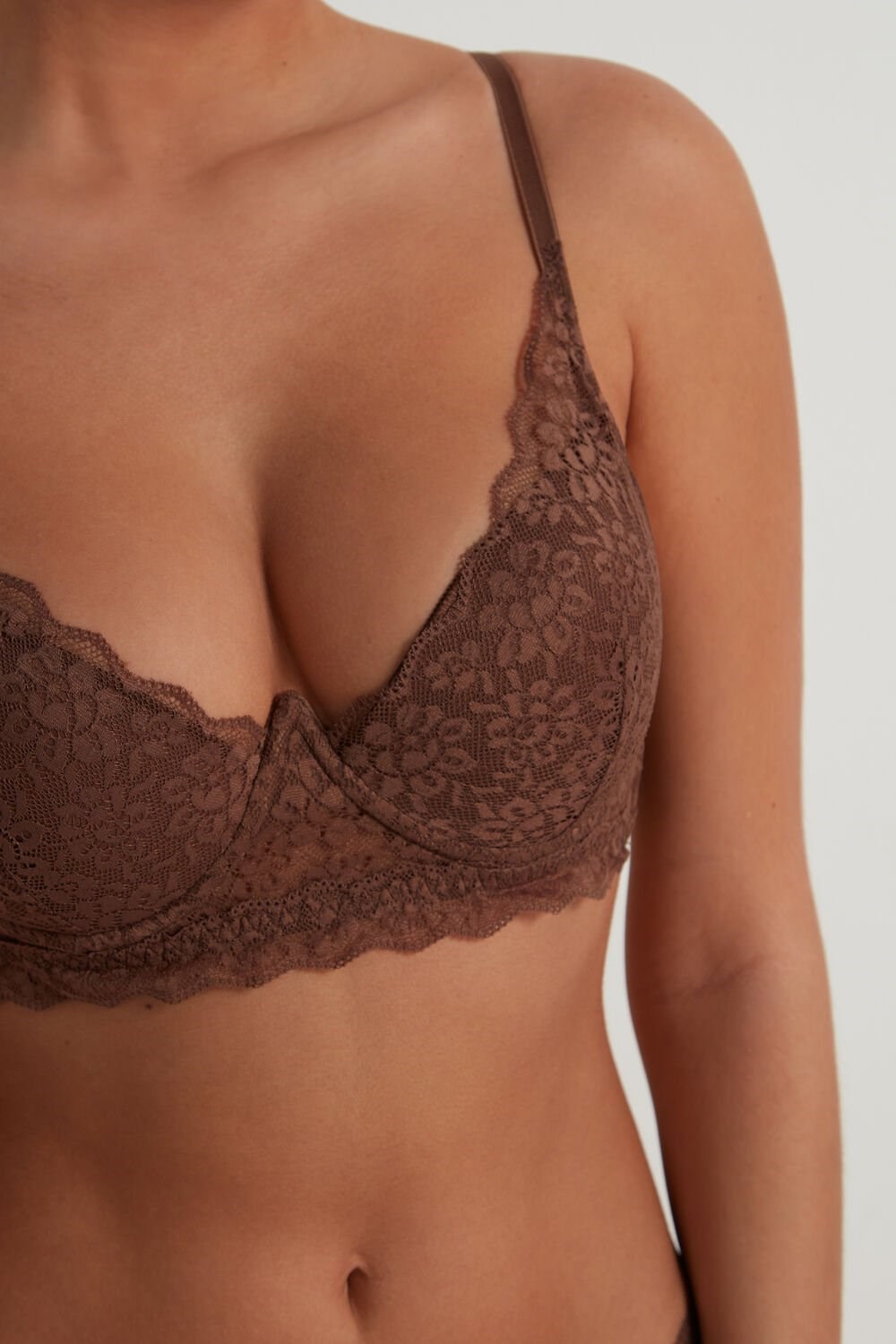 Tezenis Malibu Recycled Koronkowe Super Push-Up Bra Brązowe Brązowe | 2946-UARVF